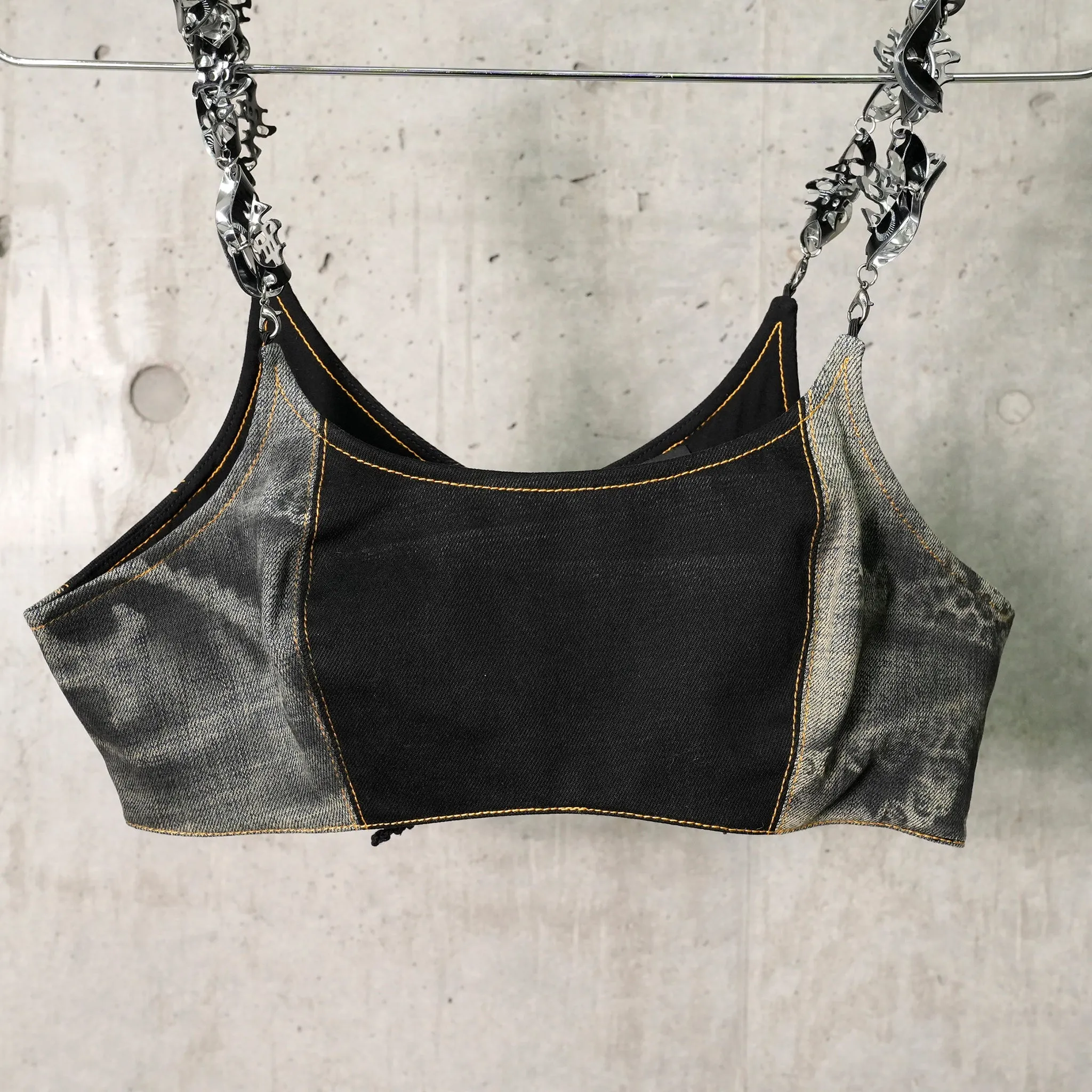 UPCYCLED DENIM MICRO TANK-TOP / BLACK/GREY