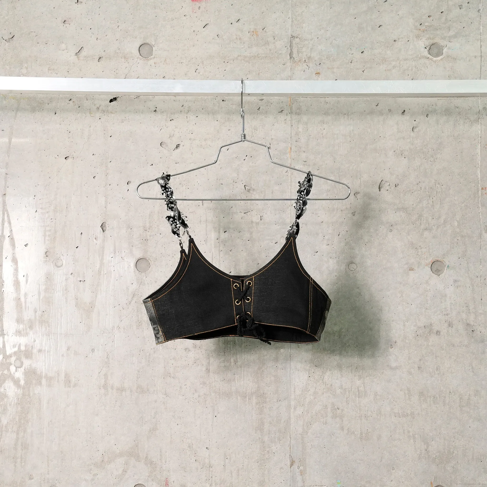 UPCYCLED DENIM MICRO TANK-TOP / BLACK/GREY