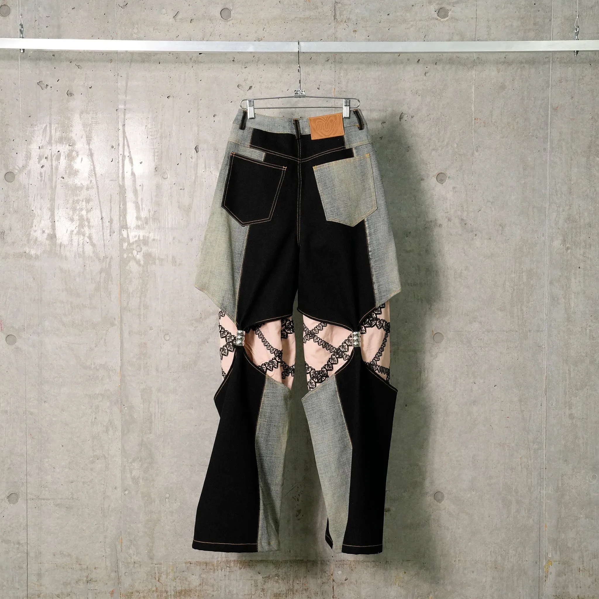 UPCYCLED DENIM TAUPE HOURGLASS TROUSERS / BLACK/NUDE