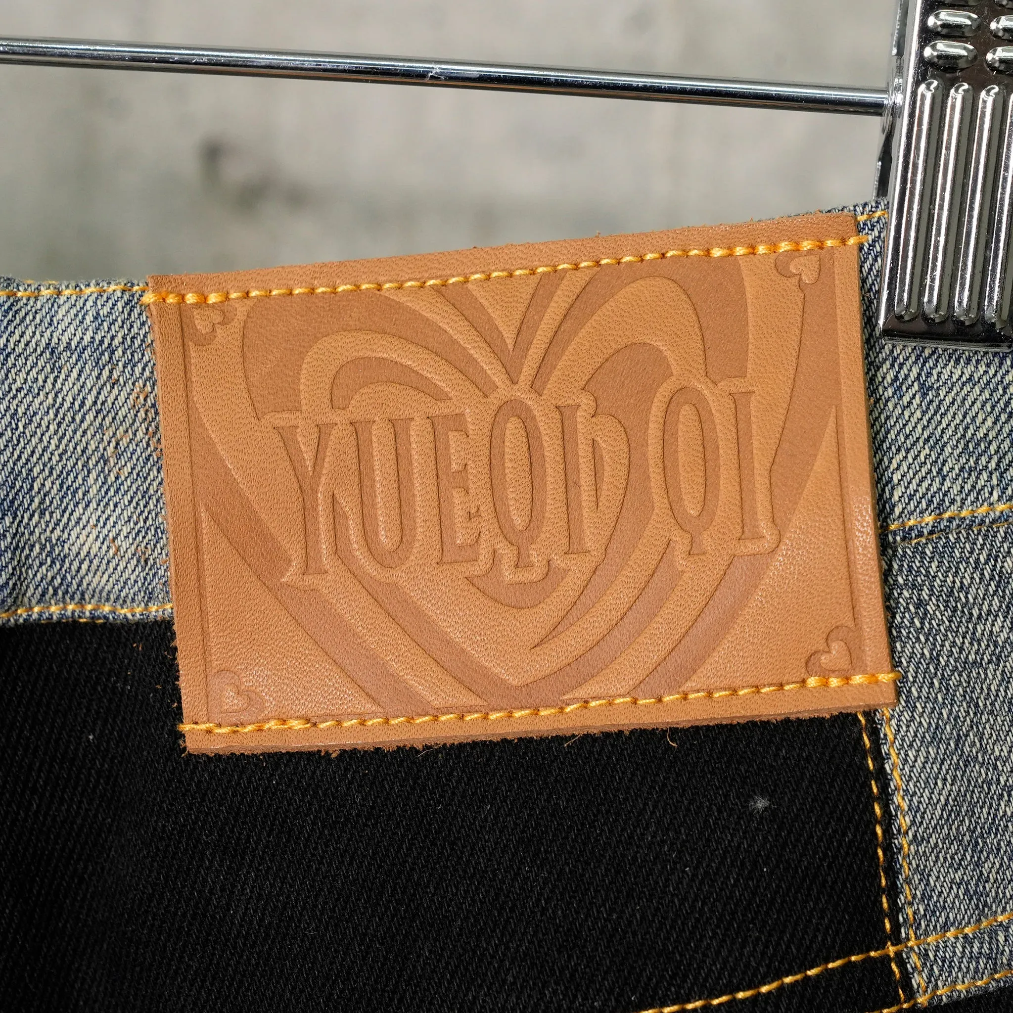 UPCYCLED DENIM TAUPE HOURGLASS TROUSERS / BLACK/NUDE