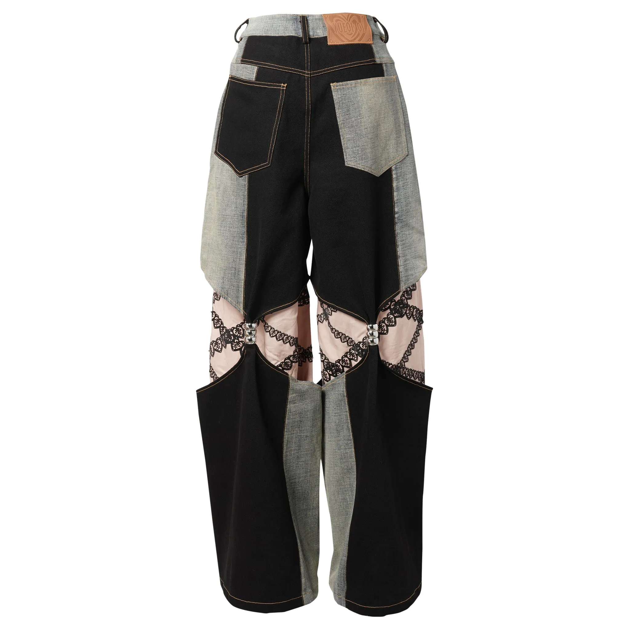 UPCYCLED DENIM TAUPE HOURGLASS TROUSERS / BLACK/NUDE