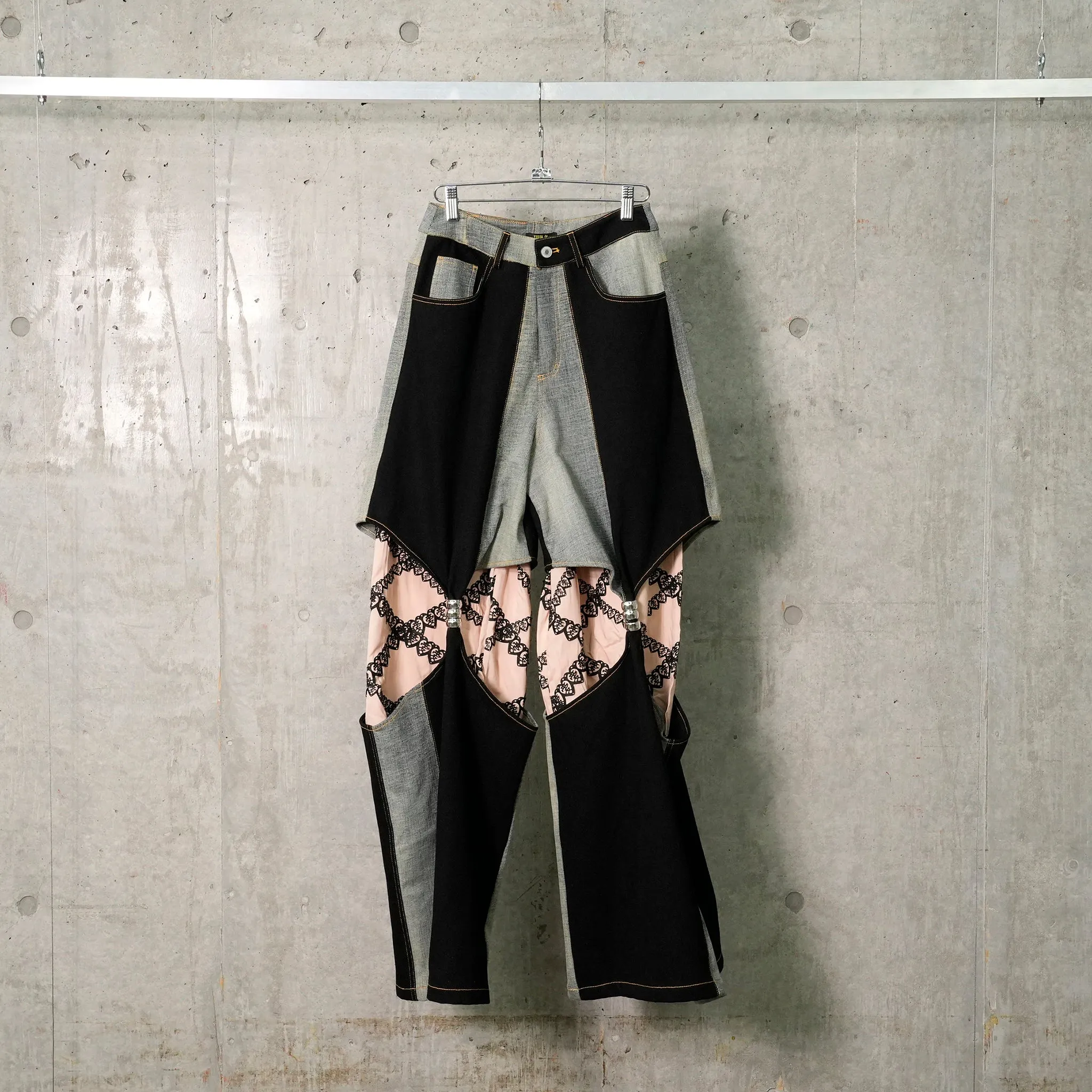 UPCYCLED DENIM TAUPE HOURGLASS TROUSERS / BLACK/NUDE