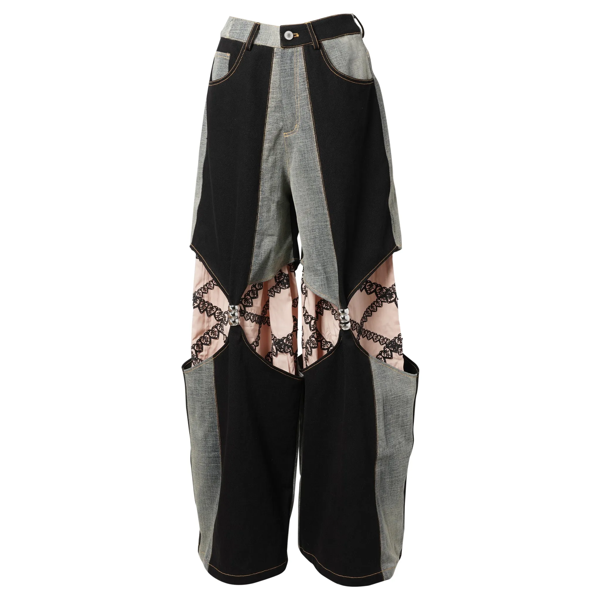 UPCYCLED DENIM TAUPE HOURGLASS TROUSERS / BLACK/NUDE