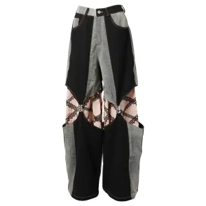 UPCYCLED DENIM TAUPE HOURGLASS TROUSERS / BLACK/NUDE