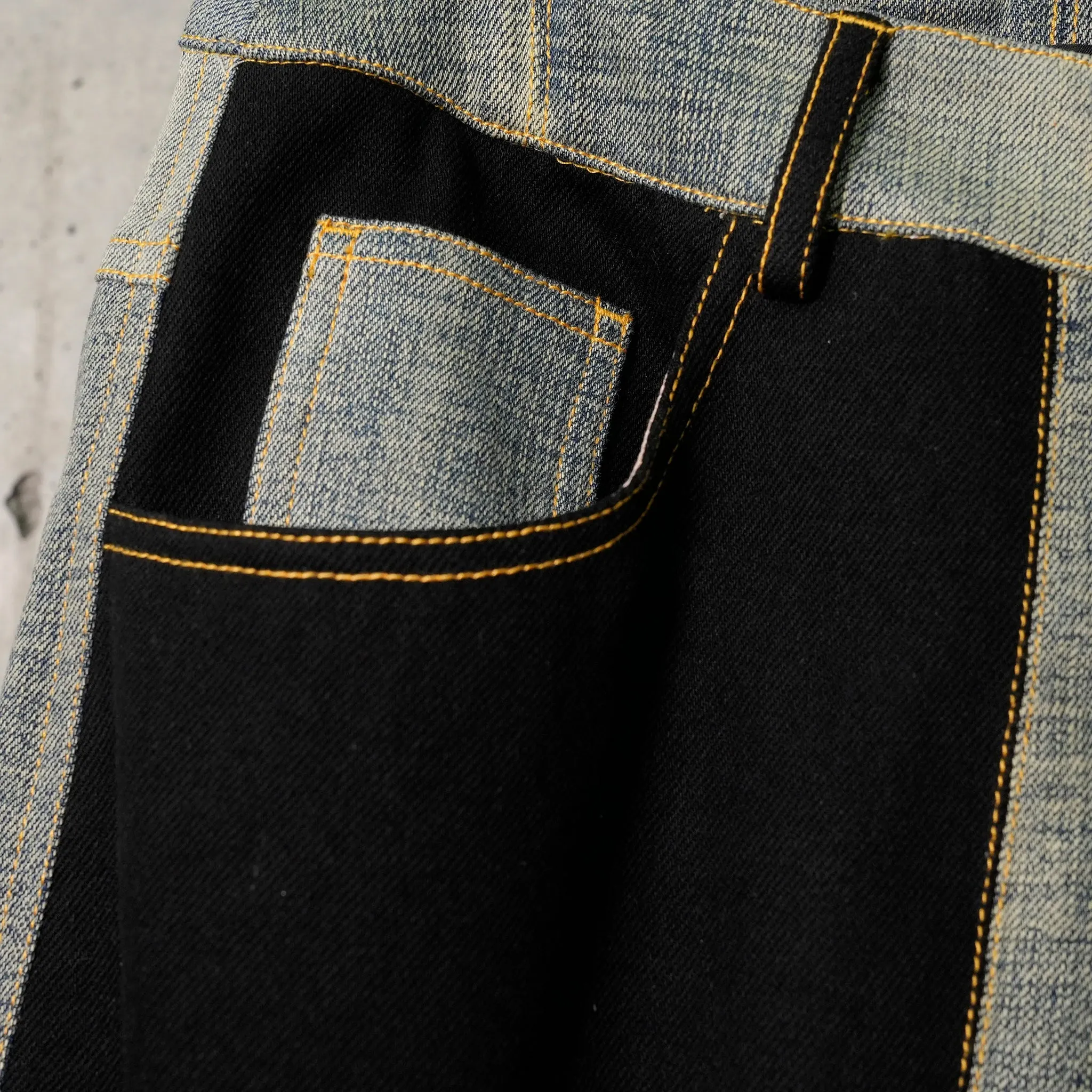 UPCYCLED DENIM TAUPE HOURGLASS TROUSERS / BLACK/NUDE
