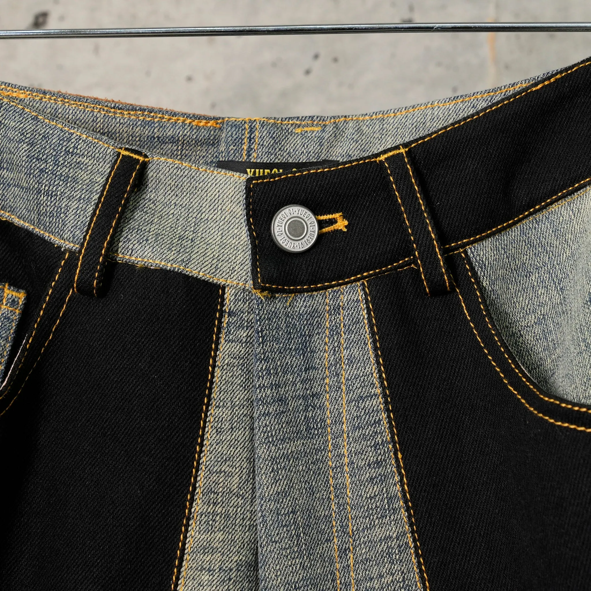 UPCYCLED DENIM TAUPE HOURGLASS TROUSERS / BLACK/NUDE