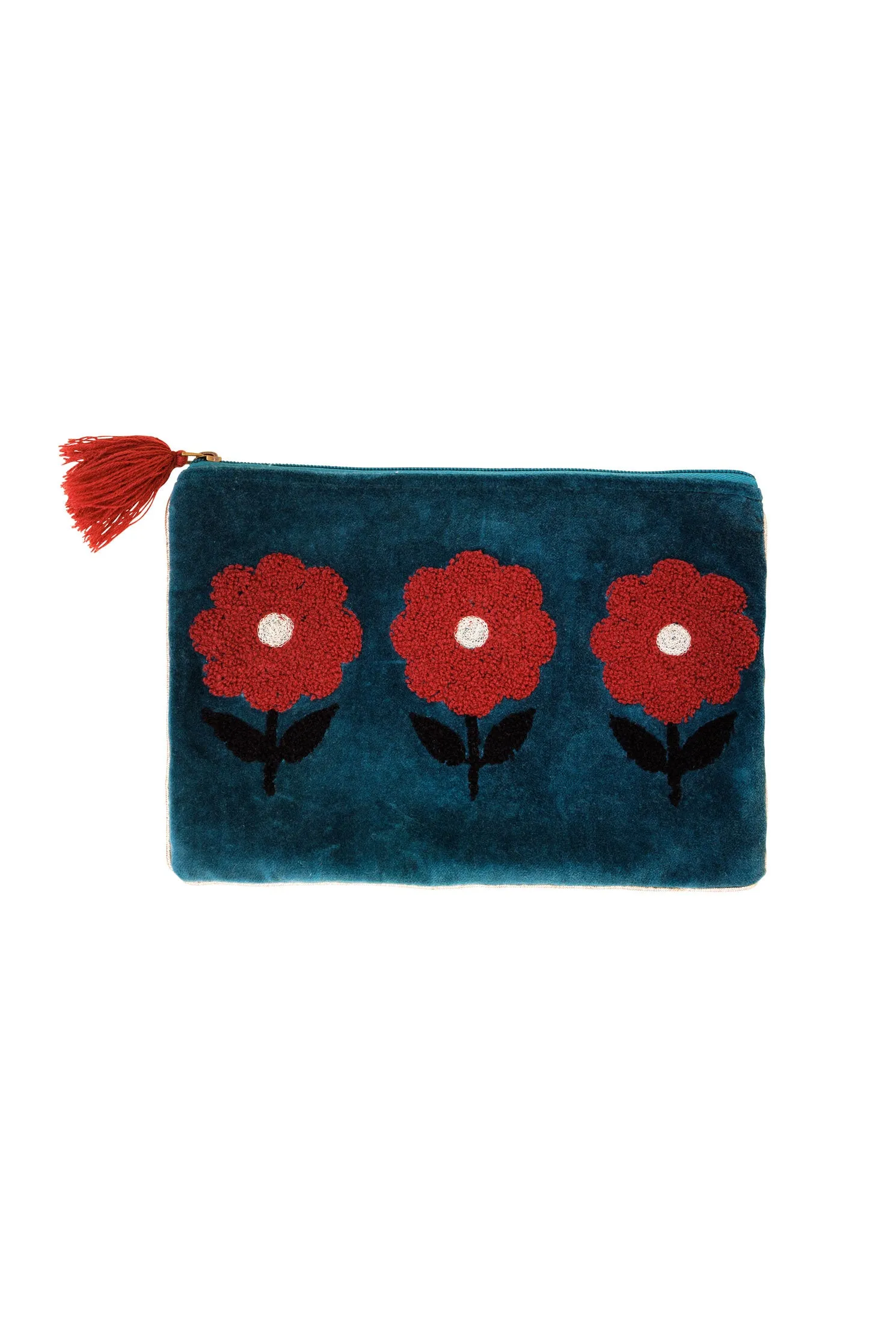 Velvet Triple Flower Pouch in Teal